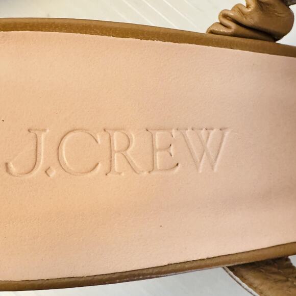 J CREW Sandals Womens 12 Beige Leather Mule Block Heel Square Toe Comfort Summer - Picture 10 of 12